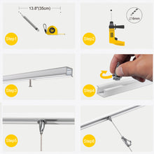画像をギャラリービューアに読み込む, Complete Kit Ceiling Mounted Picture Hanging Systems ( 2x 59&quot; U-rails 4 Stainless Steel Cables 4 Hooks )