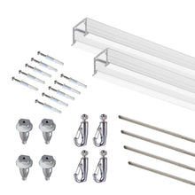 画像をギャラリービューアに読み込む, Complete Kit Ceiling Mounted Picture Hanging Systems ( 2x 59&quot; U-rails 4 Stainless Steel Cables 4 Hooks )