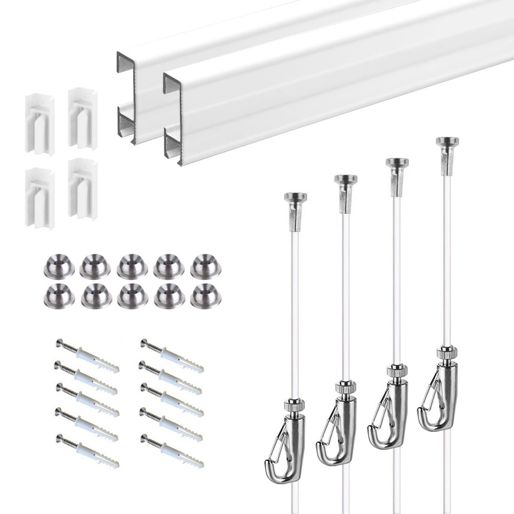 Complete Picture Hanging Systems Kit Wall Mounted ( 2x 48" Click rails 4 Nylon Cables 4 Hooks 4 End caps )