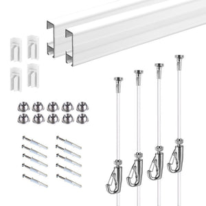 Complete Picture Hanging Systems Kit Wall Mounted ( 2x 48" Click rails 4 Nylon Cables 4 Hooks 4 End caps )