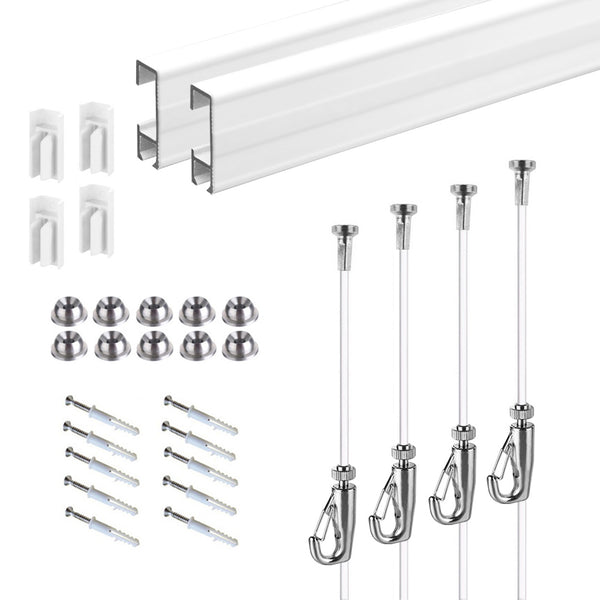 Complete Picture Hanging Systems Kit Wall Mounted ( 2x 48" Click rails 4 Nylon Cables 4 Hooks 4 End caps )