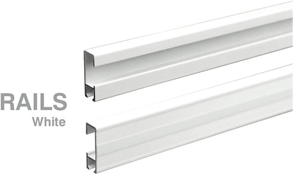 Picture Hanging System Click Rail Kits,in one Set Included Two of White Rails 59", Four of Nylon Cables, six of Hooks, Four of end caps, and Installation Hardware