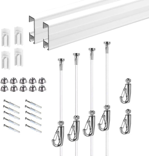 Picture Hanging System Click Rail Kits,in one Set Included Two of White Rails 59