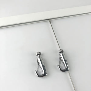 Picture Hanging System Click Rail Kits,in one Set Included Two of White Rails 59", Four of Steel Cables, six of Hooks, Four of end caps, and Installation Hardware