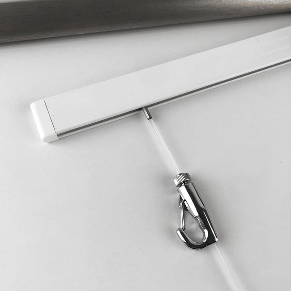 Picture Hanging System Click Rail Kits,in one Set Included Two of White Rails 59", Four of Nylon Cables, six of Hooks, Four of end caps, and Installation Hardware