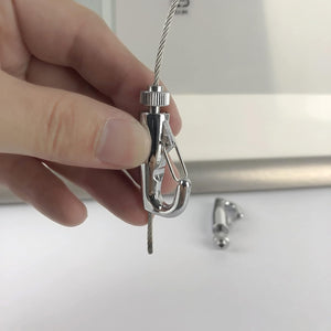 Picture Hanging System Click Rail Kits,in one Set Included Two of White Rails 59", Four of Steel Cables, six of Hooks, Four of end caps, and Installation Hardware