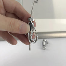 Load image into Gallery viewer, Picture Hanging System Click Rail Kits,in one Set Included Two of White Rails 59&quot;, Four of Steel Cables, six of Hooks, Four of end caps, and Installation Hardware